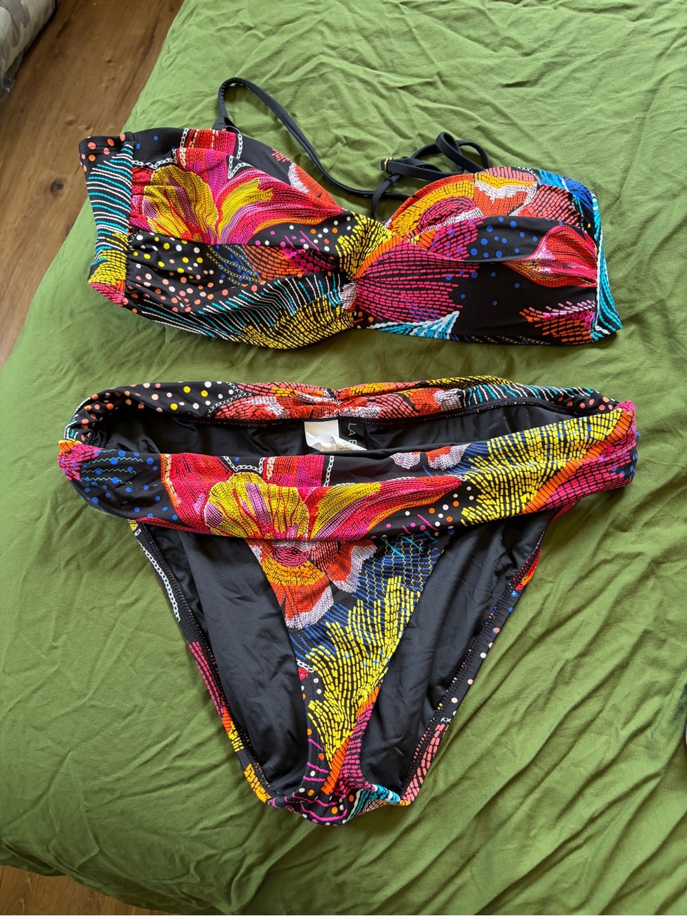 La Blanca Black Bandeau Bikini with Vibrant Floral Print